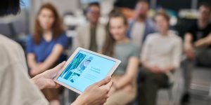 Woman reading from tablet